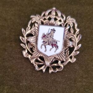 Vintage Goldplated and White Enamel, Handpainted Equestrian Brooch